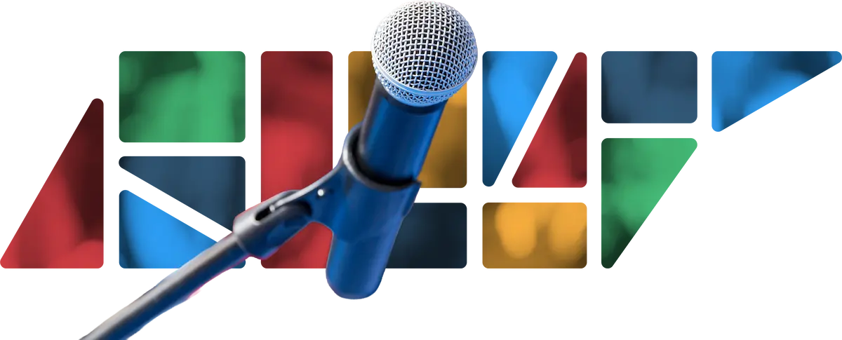 Standing Microphone in front of a stylized TN State map